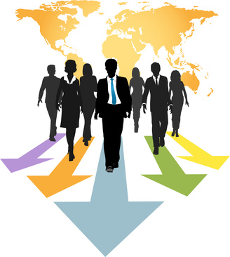 Global business people forward progress arrows